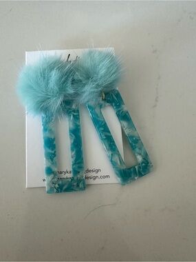 Aqua Marble Drop Earrings with Soft Pom Accent